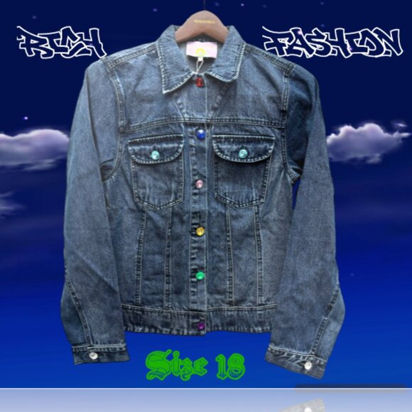 Rich Fashion Jackets & Blazers - (18) NWT Rich Fashion Blue Denim Rhinestones Jacket
